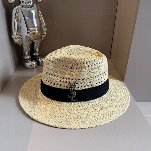 Yves Saint Laurent Natural Straw Hat with Black Band